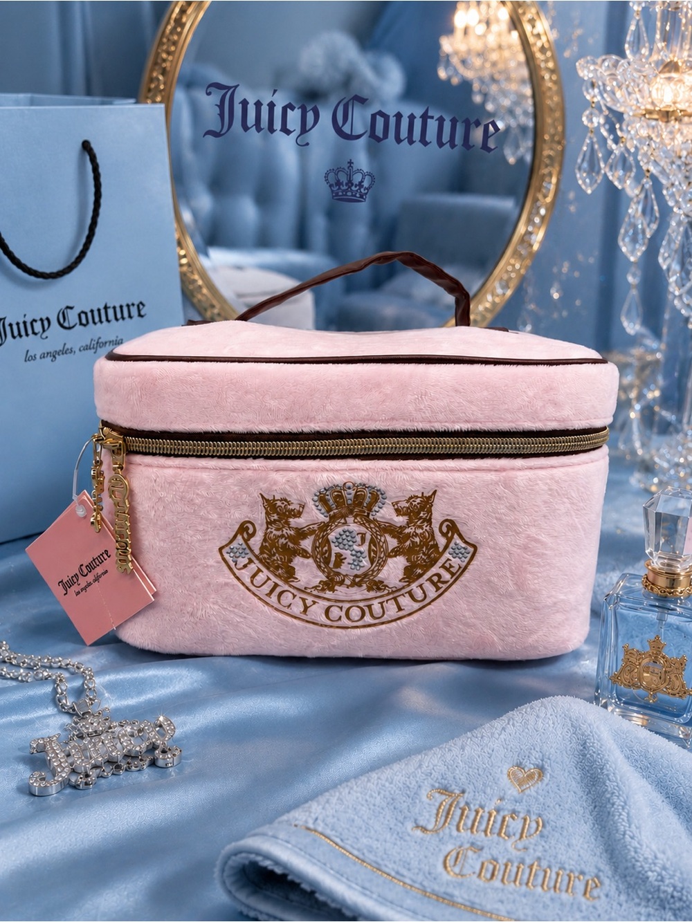 Juicy couture pink velour cosmetics bag